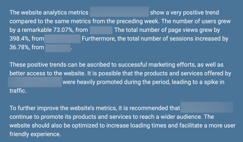 AI generated analysis of website traffic analytics