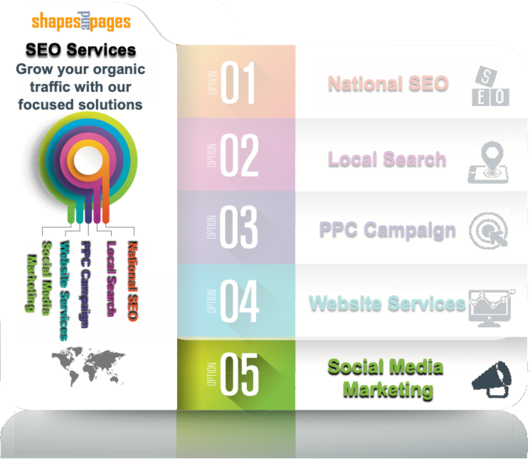 infographic showing Shapes and Pages SEO seo services to grow organic traffic - SMM - Social Media MArketing
