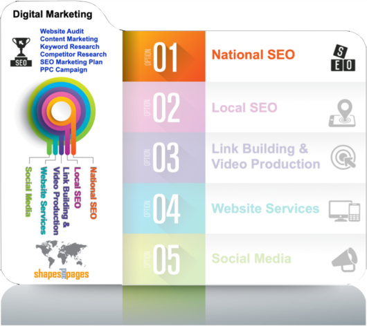 infographic showing Shapes and Pages SEO seo services to grow organic traffic - National SEO